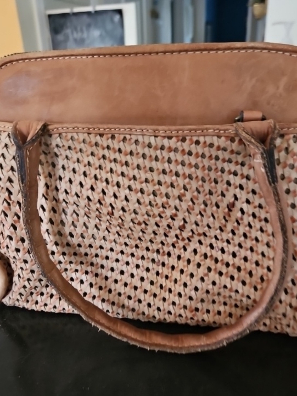 Patricia Nash Tan Leather Woven Lattice  Handbag Purse